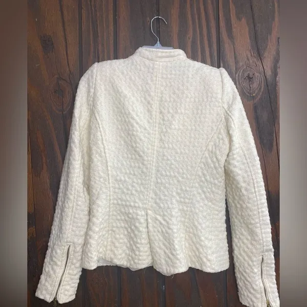 Zara Wool Blend Zip Front Textured Blazer Medium Winter White - Image 15