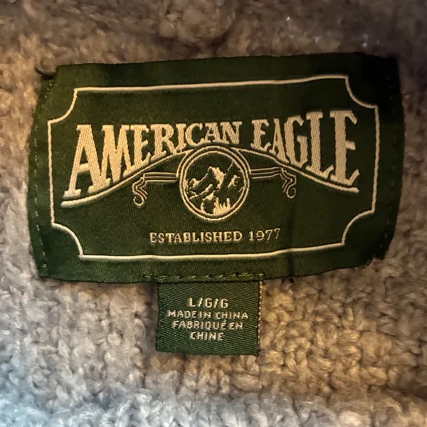 American Eagle Grey Patchwork Mixed Cable‎ Knit Mock Neck Sweater Womens Large - Image 3
