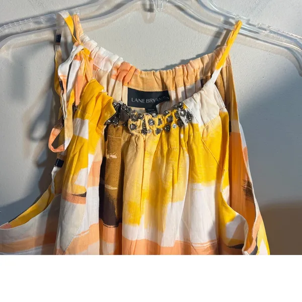 Lane‎ Bryant Yellow Abstract Brushstroke Embellished Maxi Dress Size 14/16 - Image 4