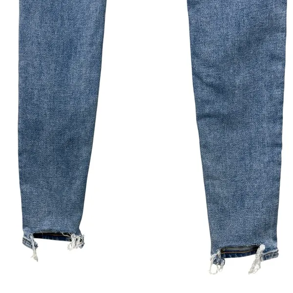 American Eagle SZ 4 LONG Hi-Rise Jegging Jeans Soft Knit Chewed Hems Whiskered - Image 6