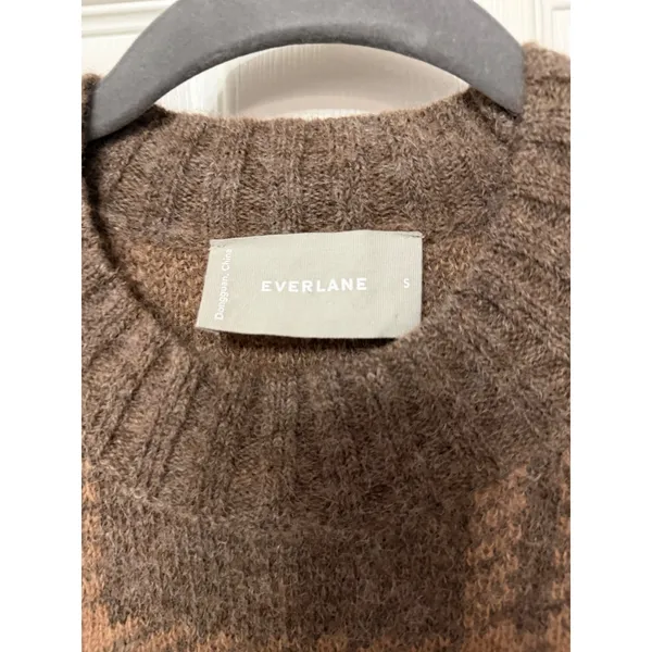 Everlane Alpaca Plaid‎ Crewneck Sweater Brown Tan Wool Blend Small S - Image 3