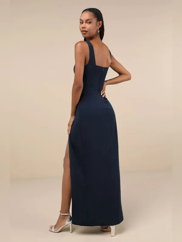 LULU’S Glamorous Disposition Navy Ruched Maxi Dress - Image 4
