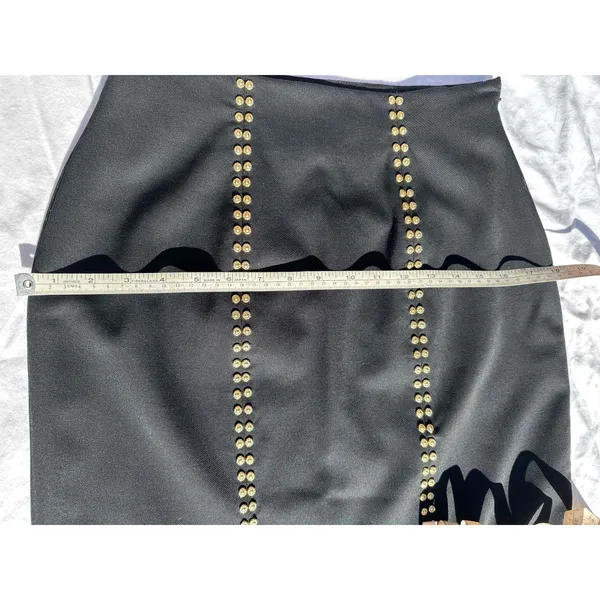 Erez Collections Midi Bedazzled Skirt 100% Wool Gold Studs Slits Black Women's S - Image 7
