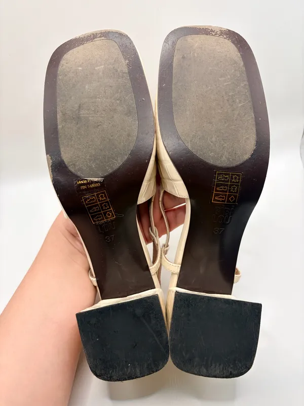 Anthropologie Bibi Lou EU 37 US 6.5 Cream Croc Slingback Loafers Horsebit - Image 9