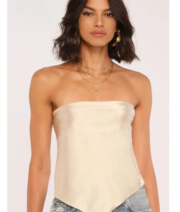 HEARTLOOM Monico Top in Oyster Medium New Womens Strapless Satin Tank - Image 12