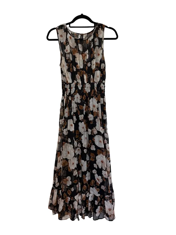 Abercrombie Black and Brown Fall Floral Sleeveless Midi Dress - Size S - Image 3
