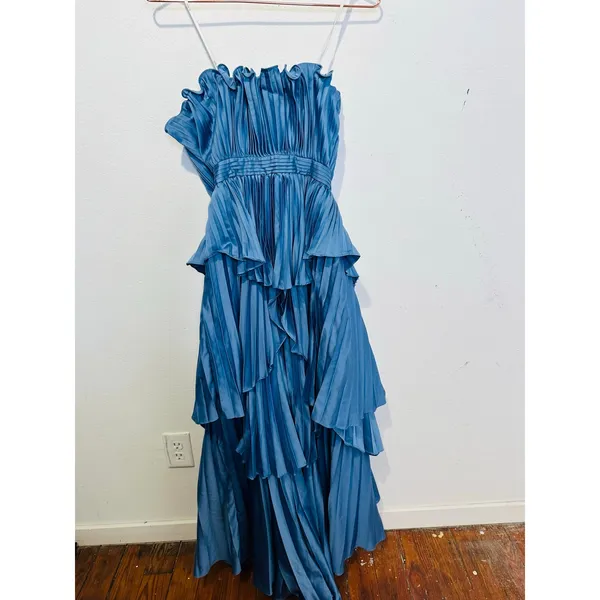 AMUR Dusk Blue Romantic Silhouette Cascading Tiers Strapless Janey Gown size 6 - Image 13