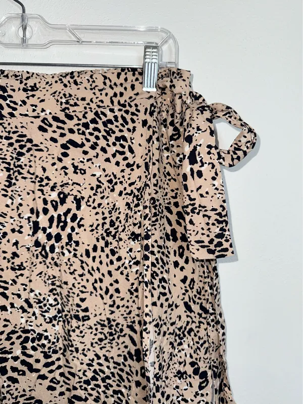 Maurices Animal Print High Rise Faux Wrap Midi Skirt Tan Black - Image 3