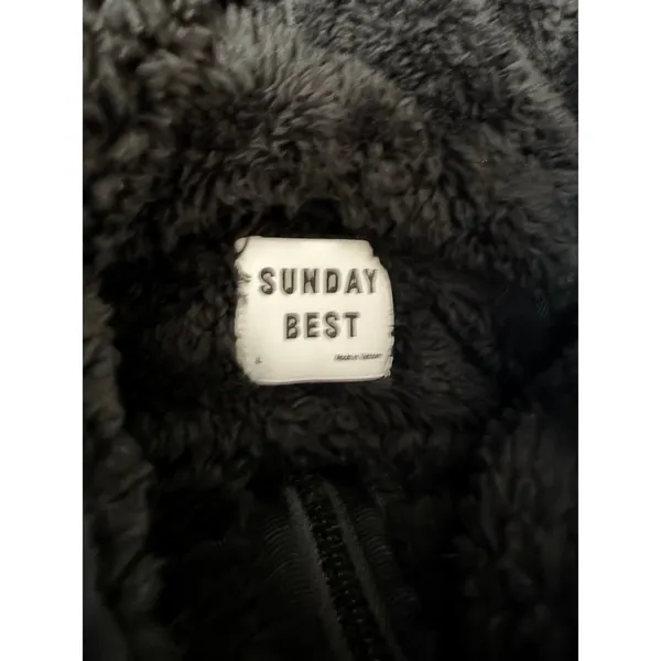 Sunday Best Black Sherpa Fleece Full Zip Hoodie Women L Fuzzy Teddy Jacket‎ - Image 3
