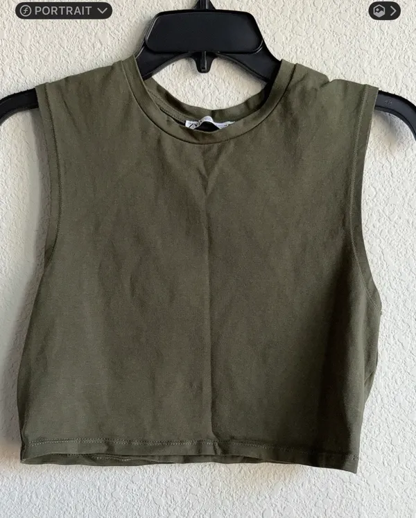 Zara Olive Green Cropped Tank Top – Size M - Image 2