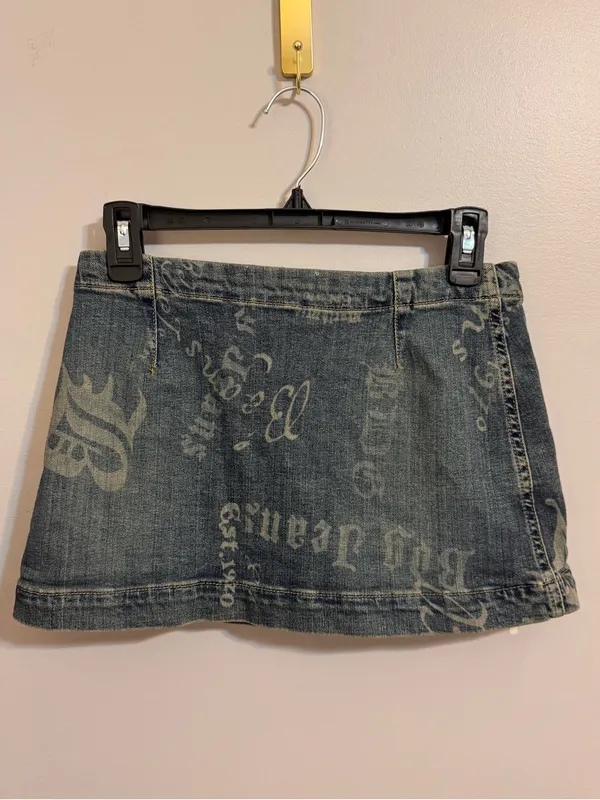 BDG Urban Outfitters XS Denim Wrap Mini Skirt Logo Print Y2K - Image 3