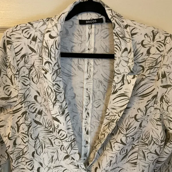 Briggs New York Tropical Leaf Print Linen-Blend Blazer Size M Sage Green - Image 4