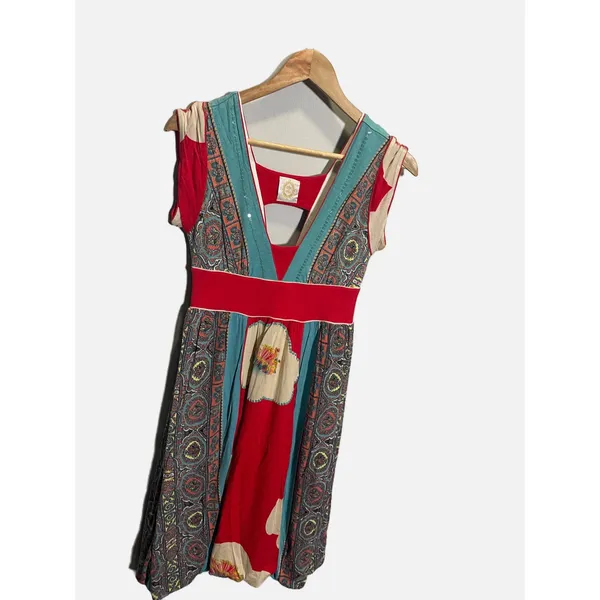 Anthropologie Rio Rio Dress Womens XS Red Mixed Print Sequin Boho 87AADDZ142 - Image 2