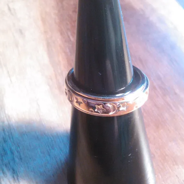 Moon And Star Vermeil Rose Gold over Sterling Silver Spinner Ring (Size 5) - Image 7