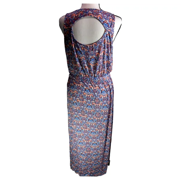 Disney Parks Mickey Mouse Paisley Keyhole Back Maxi Dress Orange Blue Large - Image 2