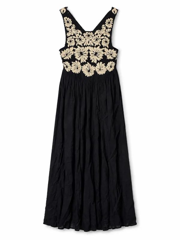 Anthropologie Floral Embroidered Maxi Dress Womens XS Black NWT Convertible Back - Image 4