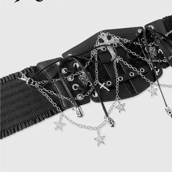 Black Gothic Corset Belt with Silver Chains - Image 4