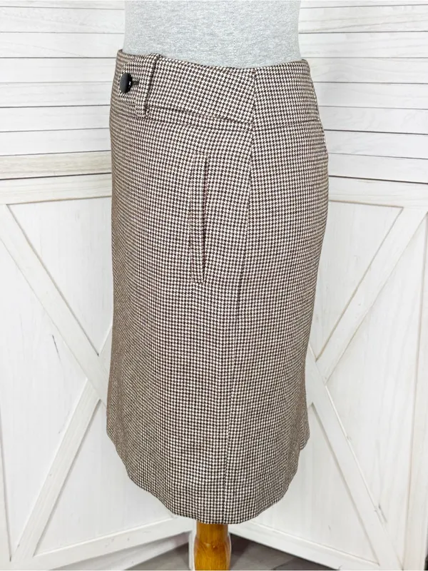 Banana Republic Houndstooth Wool Blend Pencil Skirt Brown Cream 6 Preppy Office - Image 2