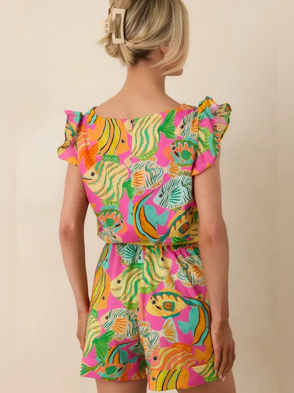 Paradisa Melbourne Pink Multi Cotton Fish Print Romper Size Small - Image 7