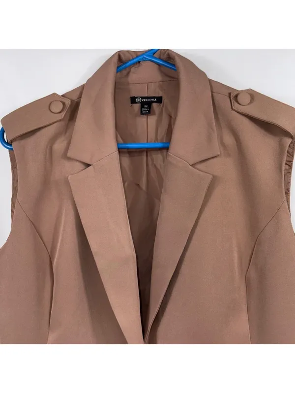 Versona Women’s Camel Sleeveless Longline Blazer Vest Size Medium - Image 2