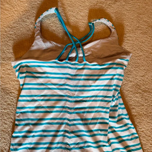 LULULEMON Blue and White Striped Tank Top - Image 2