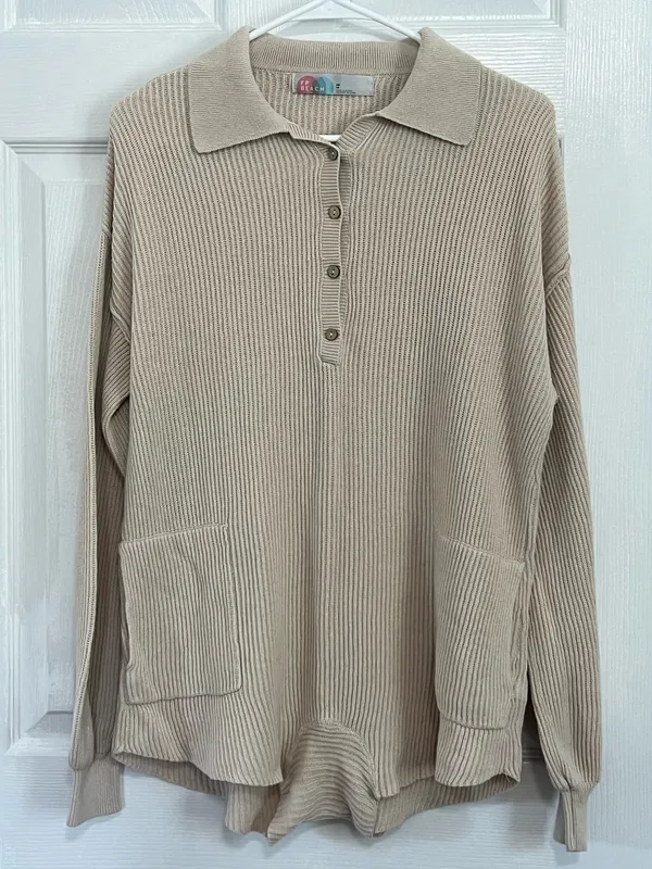 Free People FP Beach Picnic Beige Linen Romper Coastal Grandma Boho Lounge XS - Image 2