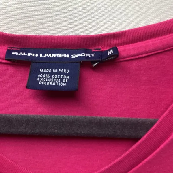 Ralph Lauren Sport Fushia v-neck tee. Size Medium - Image 4