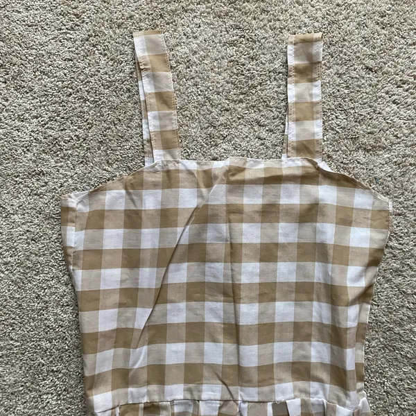 Tan and White gingham Checkered Dress - Image 2