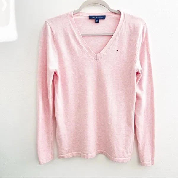 Tommy Hilfiger Sweater Light weight SMALL Pink V-Neck - Image 2