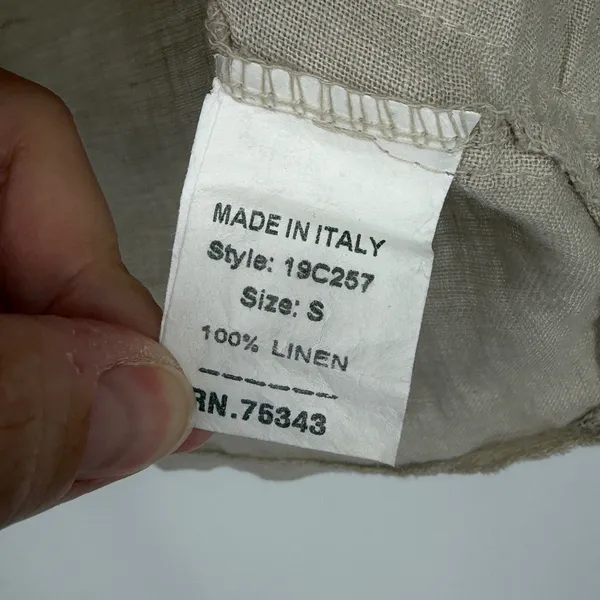 Francesca‎ Bettini 100% Linen Top Italy Beige Short Sleeve Pocket S Lagenlook - Image 4