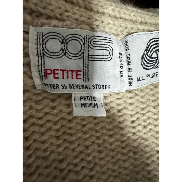 Vintage Peter G's General Stores Pure Wool Cable Knit Zip Cardigan Cream (PM) - Image 6