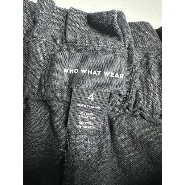 Who What Wear Womens Black Linen Blend Wide Leg Cropped Paperbag Pants‎ Size 4 - Image 6