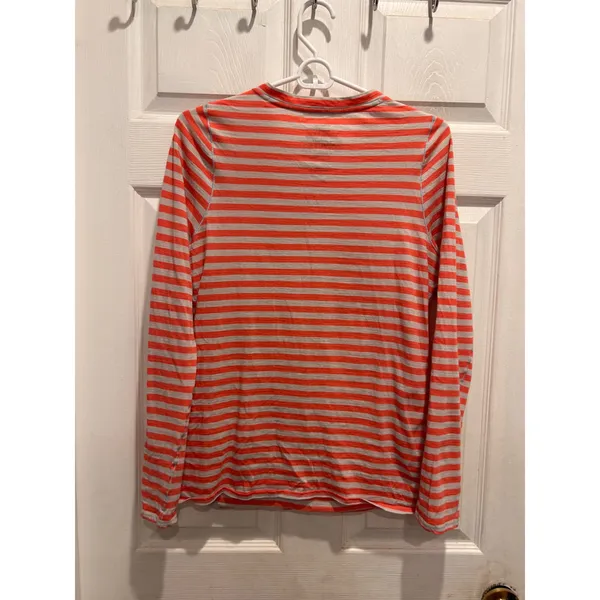 Patagonia Womens Merino 2 Henley Striped Top Orange Gray Large Long Sleeve - Image 3