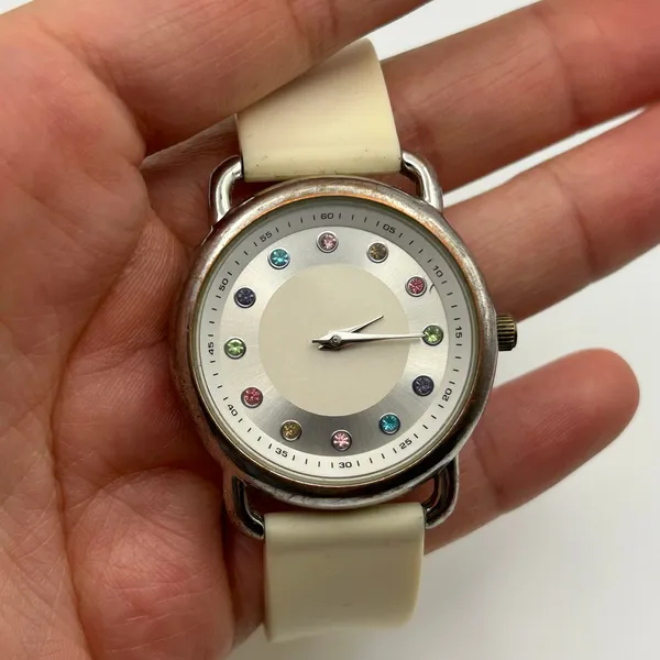 Multi-colored Crystal Hourly Dial White Silicon Band Elegant Watch, Working - Image 7