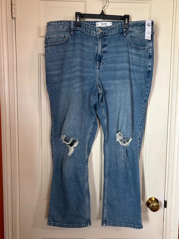 Hollister Jeans Women Hi-Rise Straight Distressed Denim 18 Short New - Image 9