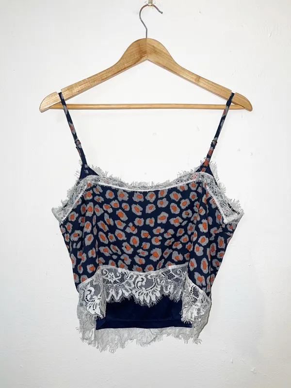 Listicle cheetah print navy orange white gray chic lace trim tank top new - Image 9
