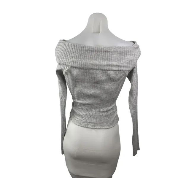 Princess Polly Women's Gray Ribbed Off the Shoulder Long Sleeve Sweater Top S/M - Image 4