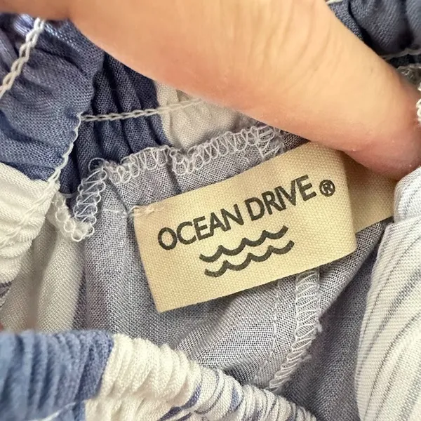 Ocean Drive Striped Wide Leg‎ Pants Smocked Waist Blue White Boho Beachy Medium - Image 7