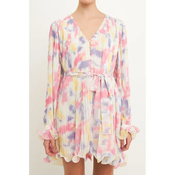 New! Endless Rose Tie-Dye Chiffon‎ Pleated Mini Dress, XS - Image 3