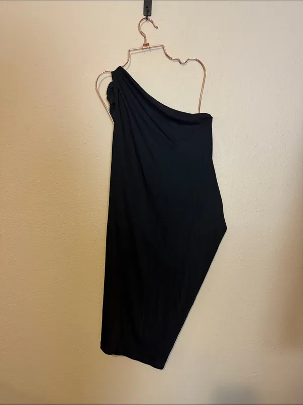 Tory Burch‎ Silk Black Ikela Asymmetrical One Shoulder Dress Size Medium - Image 5