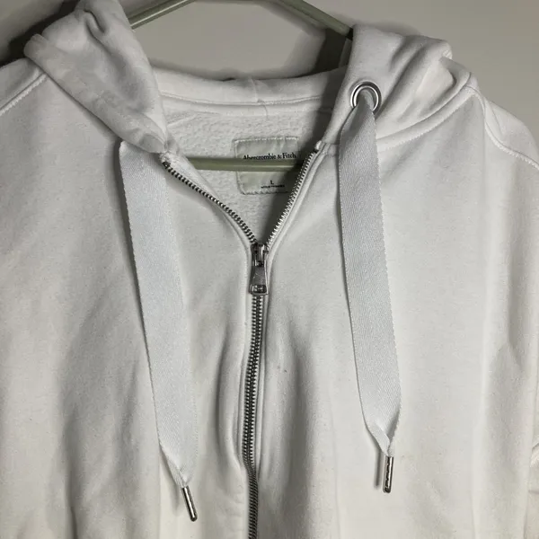 Abercrombie & Fitch Hoodie Womens Medium White Cropped Soft Zip Up Sweatshirt - Image 5