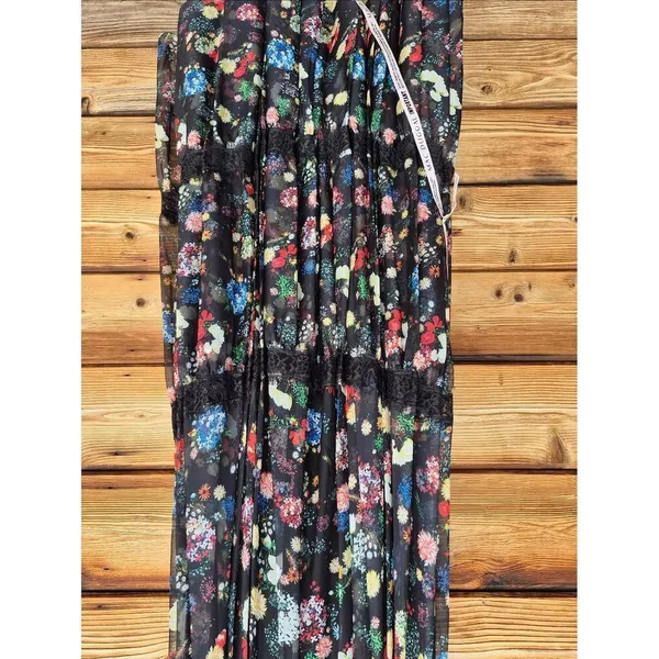 Mac Duggal Size 0 Black Floral Plunge V Neck Lace Maxi Long Formal Gown Dress - Image 13