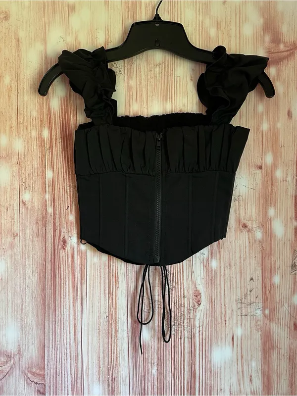 Princess Polly Black Gathered Front Lace Up Bustier Corset Crop Top Size 0 - Image 9