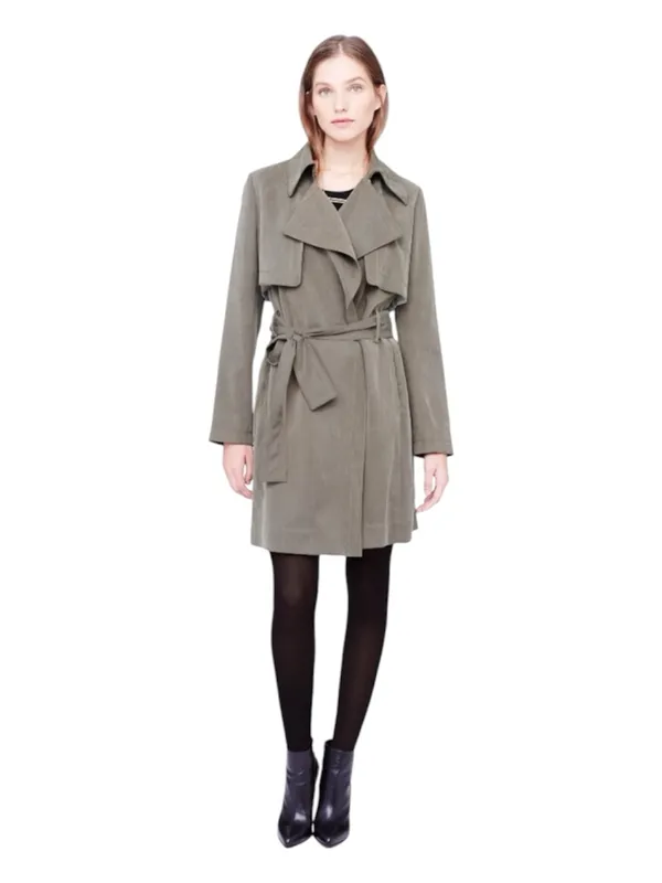 CLUB MONACO Lindy Olive Suede Trench Coat with Belt - Image 2