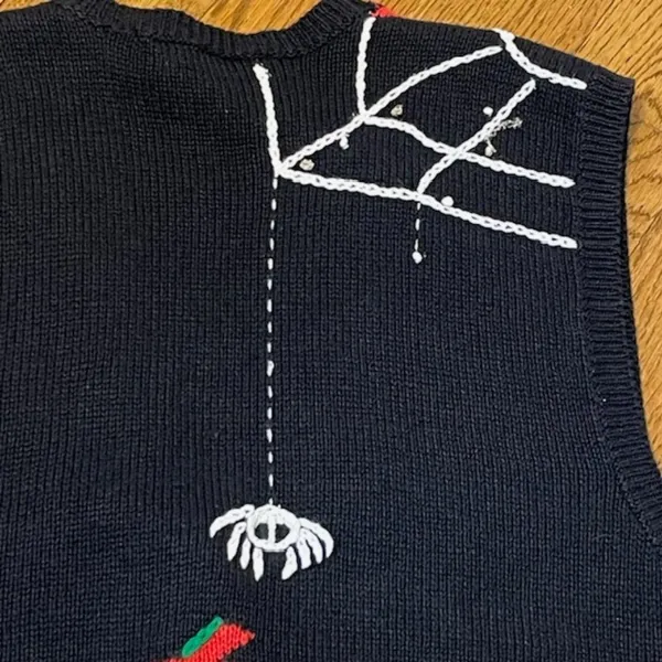 Vintage Cardigan Sweater Vest Halloween Knit Multicolor Embroidered Medium - Image 6