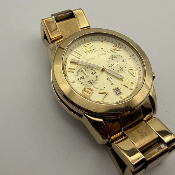Michael Kors Gold-Tone Chronograph Day Date Watch MK-5726 Working New Battery - Image 2