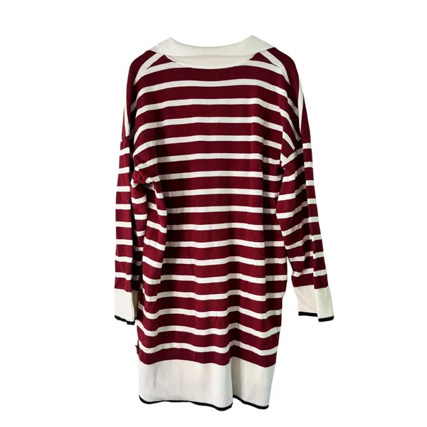 Dokotoo 2XL Striped Knit Tunic Top‎ Burgundy Cream Quarter Zip Long Sleeve - Image 8
