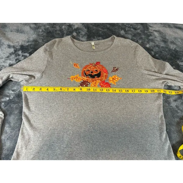 White Stag Women's Halloween T Shirt Black Long Sleeve Pumpkins Size XL - Image 8