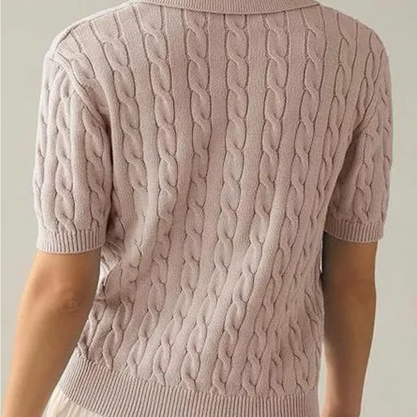 Dusty Rose Cable Knit Polo - Coquette Aesthetic - L - Image 2