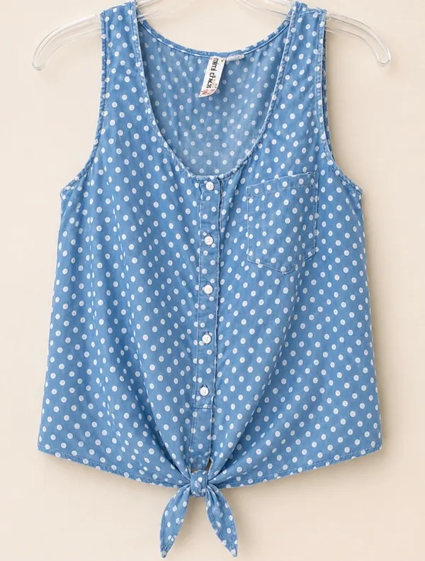 Mimi Chica Polka Dot Tie Top, Size Medium - Image 6
